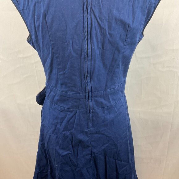 Lindy Bop Fit & Flare Dress US L Navy Blue Black Trim Pleated Sleeveless Bow - Picture 11 of 13